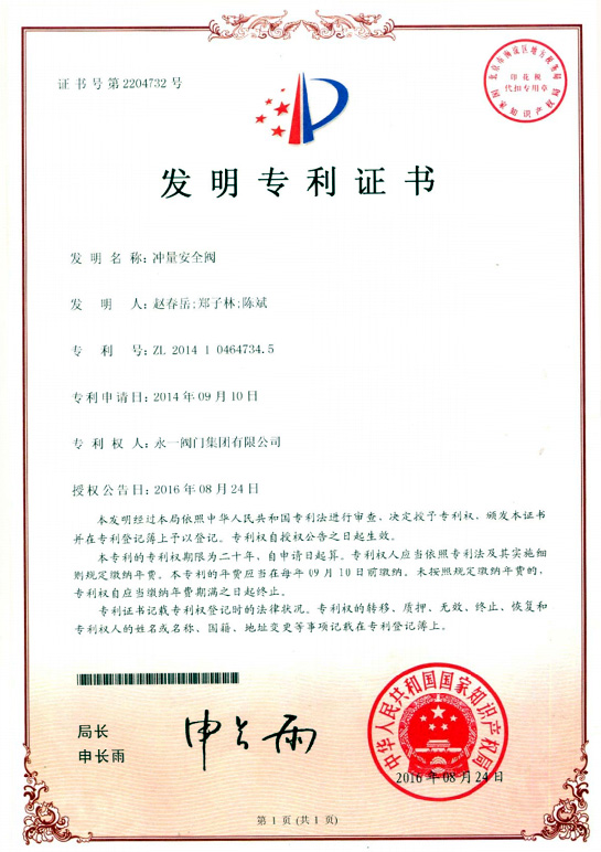 Pressure Safety Valve Patent Certificate(11)