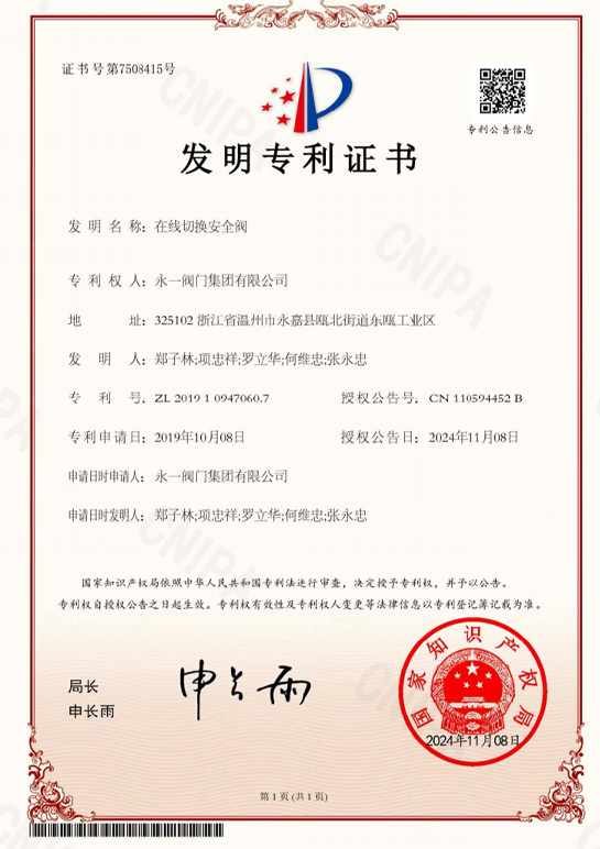Pressure Safety Valve Patent Certificate(15)