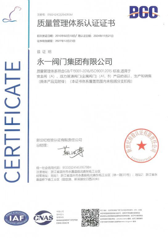 ISO9001 Quality Management System Certificate